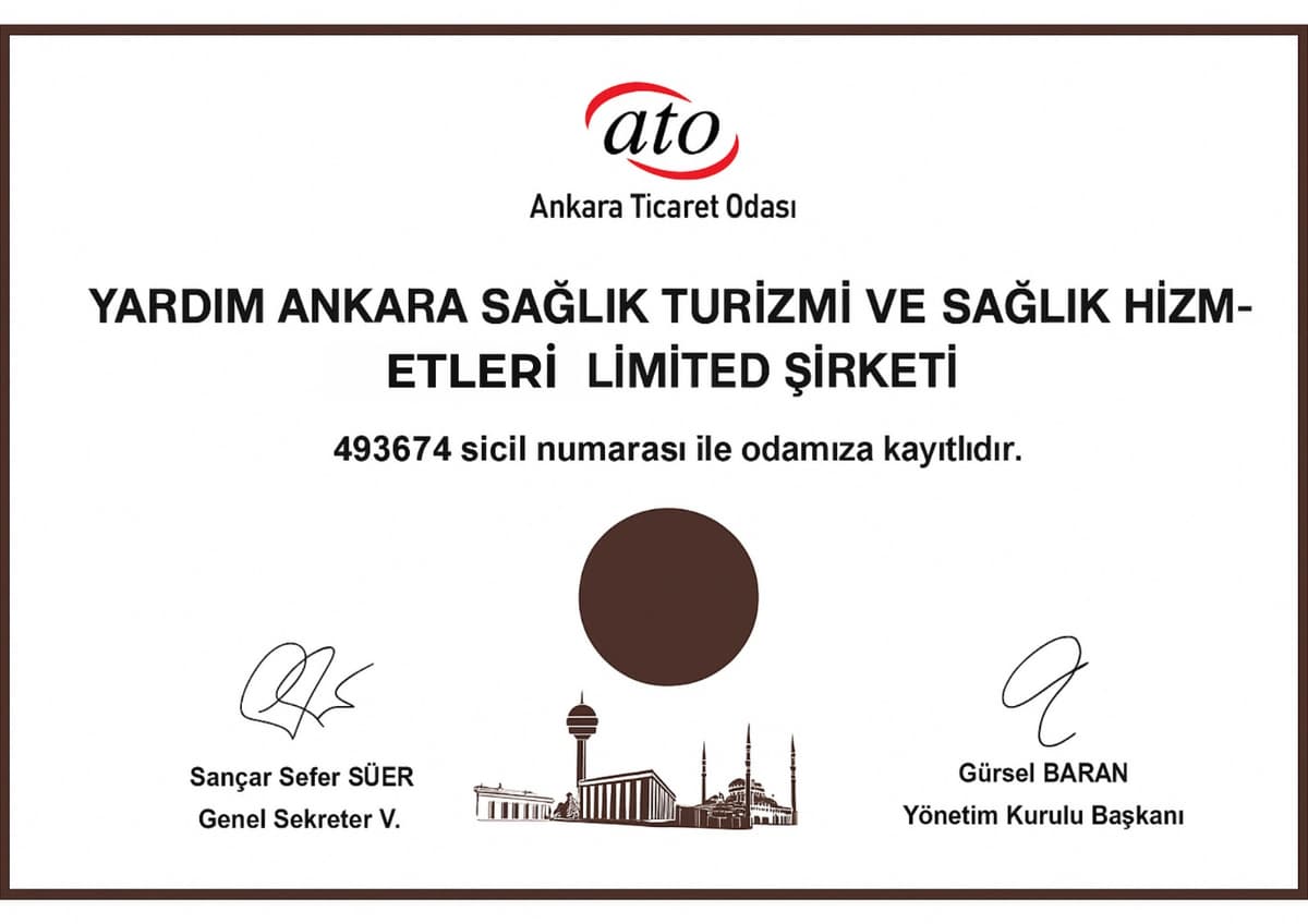 Ankara Chamber of Commerce (ATO) Certificate - Yardım Ankara